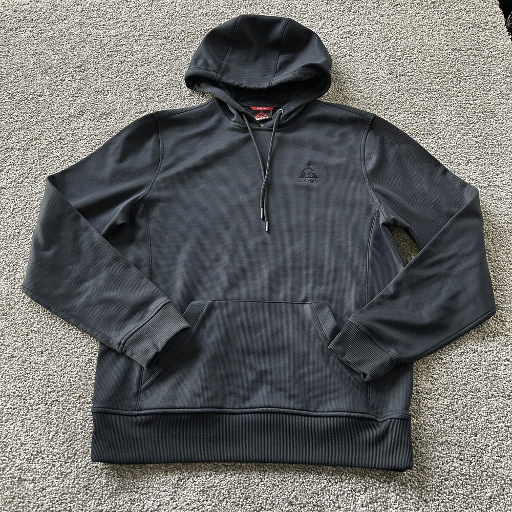 Gerry Hoodie Mens Medium Gray Grid Stretch Knit Pullover Logo Hooded Sweatshirt